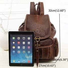 Women Men PU Leather Vintage Shoulder Bag School Bag Backpack
