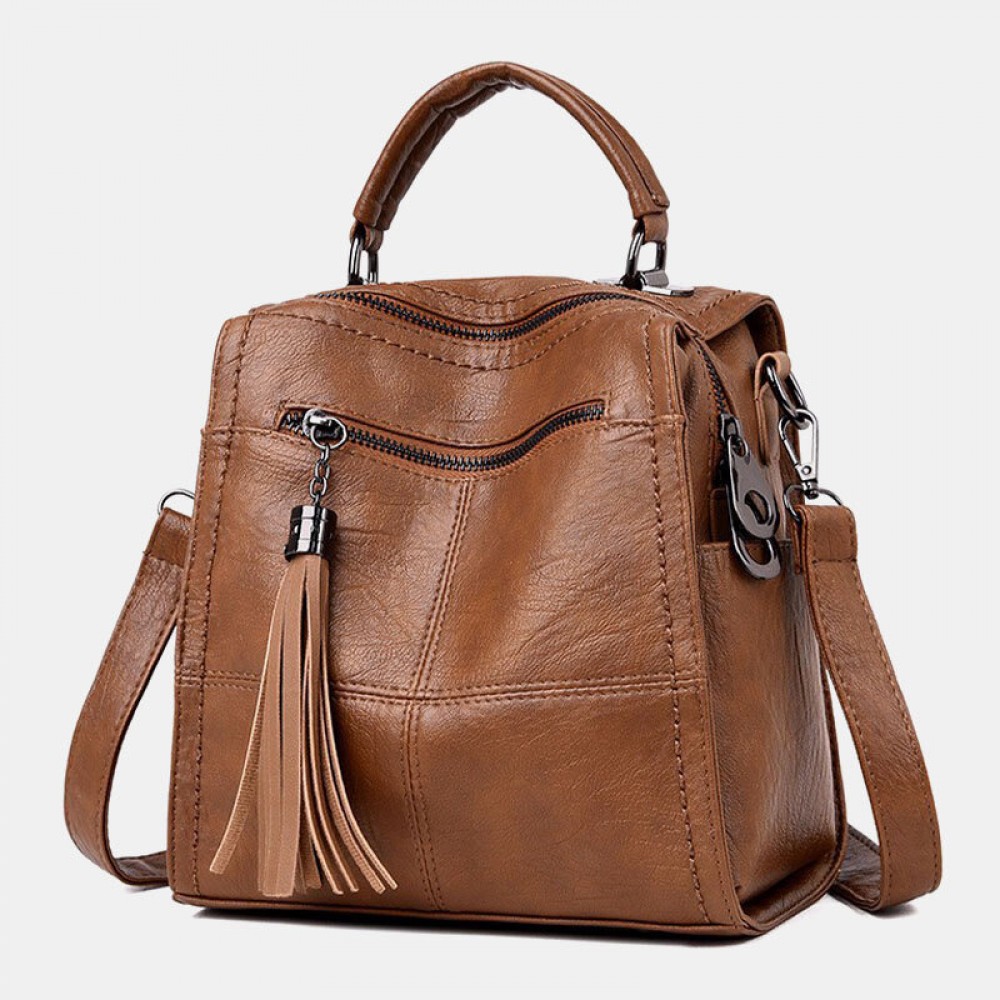 Women Multi-Carry Anti theft Tassel Multi-pocket Crossbody Bag Backpack