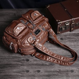 Women Multi-Pocket Casual Crossbody Bag Soild Shoulder Bag