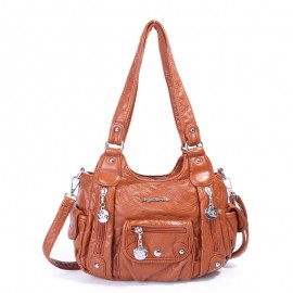 Women Multi-Pocket Crossbody Bag Soft Leather Shoulder Bag