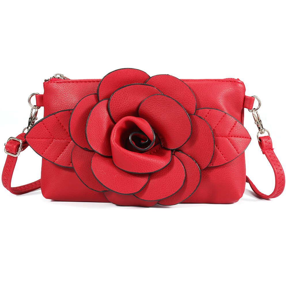 Women Multi-carry Casual Clutch Bag PU Leather Flower Crossbody Bag Shoulder Bag