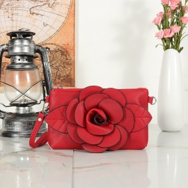 Women Multi-carry Casual Clutch Bag PU Leather Flower Crossbody Bag Shoulder Bag