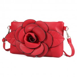 Women Multi-carry Casual Clutch Bag PU Leather Flower Crossbody Bag Shoulder Bag
