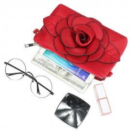 Women Multi-carry Casual Clutch Bag PU Leather Flower Crossbody Bag Shoulder Bag