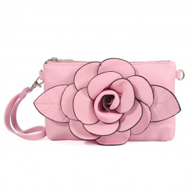 Women Multi-carry Casual Clutch Bag PU Leather Flower Crossbody Bag Shoulder Bag