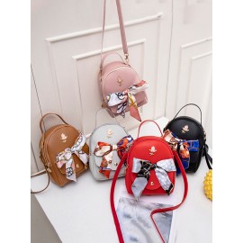 Women Multi-carry Silk Scarf Bowknot Handbag Satchel Bag Crossbody Bag Backpack