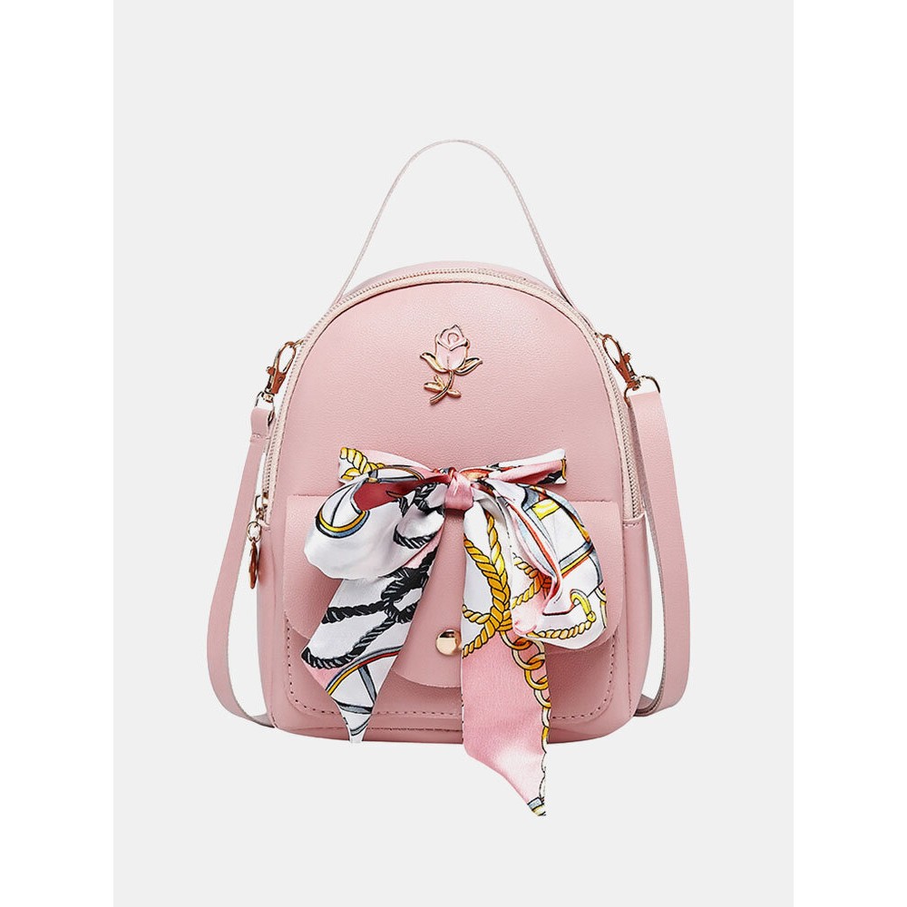 Women Multi-carry Silk Scarf Bowknot Handbag Satchel Bag Crossbody Bag Backpack