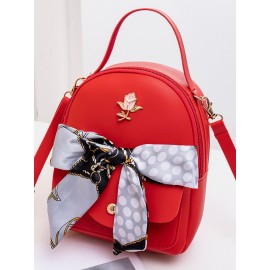 Women Multi-carry Silk Scarf Bowknot Handbag Satchel Bag Crossbody Bag Backpack
