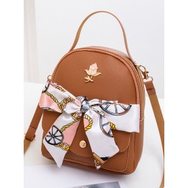 Women Multi-carry Silk Scarf Bowknot Handbag Satchel Bag Crossbody Bag Backpack