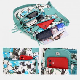 Women Multicolor Printing Waterproof Multi-pocket Anti-theft Crossbody Bag Shoulder Bag