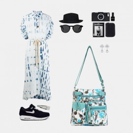 Women Multicolor Printing Waterproof Multi-pocket Anti-theft Crossbody Bag Shoulder Bag