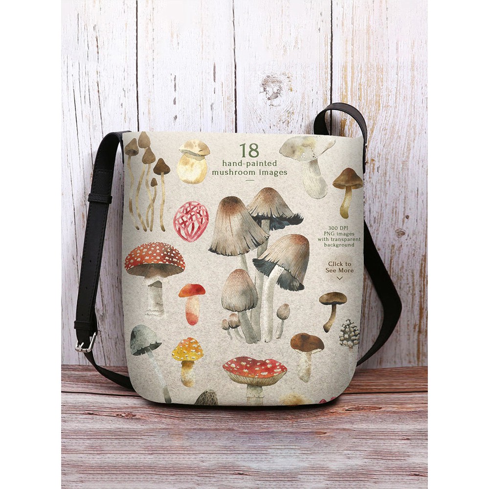 Women Mushroom Pattern Print Crossbody Bag Shoulder Bag