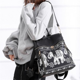 Women National Elephant Backpack PU Leather Shoulder Bag