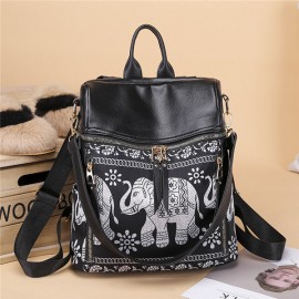 Women National Elephant Backpack PU Leather Shoulder Bag