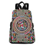 Women National Style Embroidery Zipper Creative Backpack Flower Bag Satchel