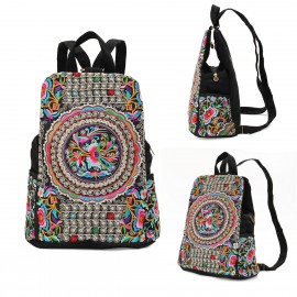 Women National Style Embroidery Zipper Creative Backpack Flower Bag Satchel