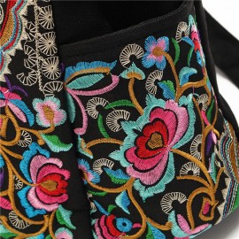 Women National Style Embroidery Zipper Creative Backpack Flower Bag Satchel