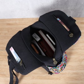 Women National Style Embroidery Zipper Creative Backpack Flower Bag Satchel