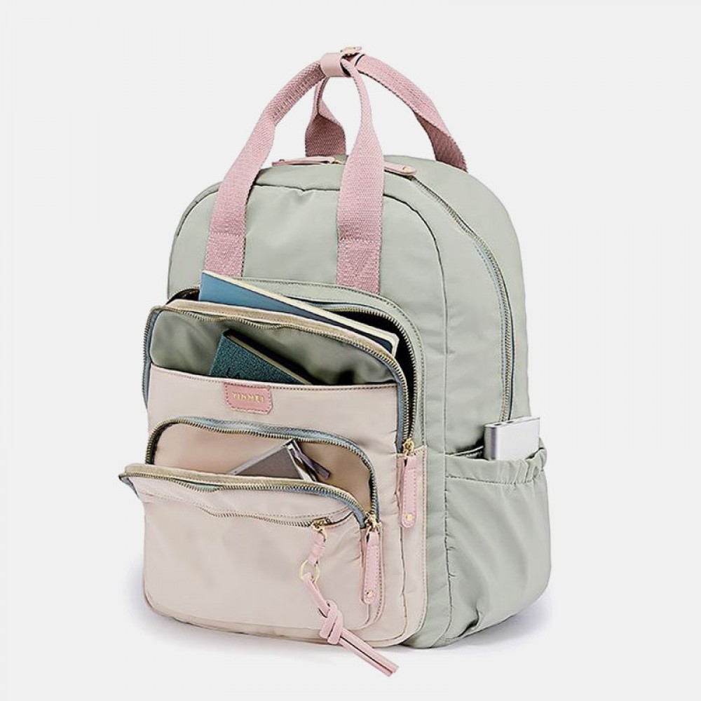 Women Nylon Waterproof Multifunction Bag Casual Patchwork Backpack
