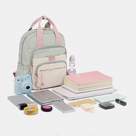 Women Nylon Waterproof Multifunction Bag Casual Patchwork Backpack