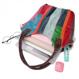 Women Oil Wax Genuine Leather Hobos Handbags Large Capacity Patchwork Bohemian Crossbody Bags