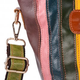 Women Oil Wax Genuine Leather Hobos Handbags Large Capacity Patchwork Bohemian Crossbody Bags