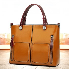 Women Oil Wax Leather Tote Bag Retro Shoulder Bags Handbags