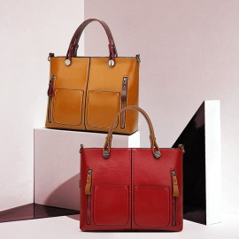 Women Oil Wax Leather Tote Bag Retro Shoulder Bags Handbags