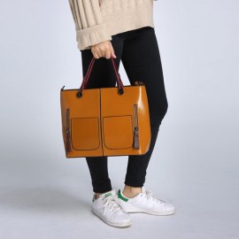 Women Oil Wax Leather Tote Bag Retro Shoulder Bags Handbags