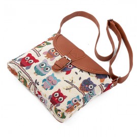 Women Owl Canvas Jacquard Crossbody Bag Cute Shoulder Bag
