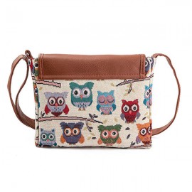 Women Owl Canvas Jacquard Crossbody Bag Cute Shoulder Bag