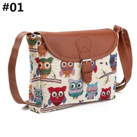 Women Owl Canvas Jacquard Crossbody Bag Cute Shoulder Bag