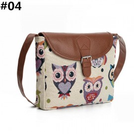 Women Owl Canvas Jacquard Crossbody Bag Cute Shoulder Bag