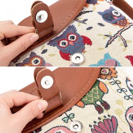 Women Owl Canvas Jacquard Crossbody Bag Cute Shoulder Bag