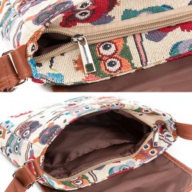 Women Owl Canvas Jacquard Crossbody Bag Cute Shoulder Bag