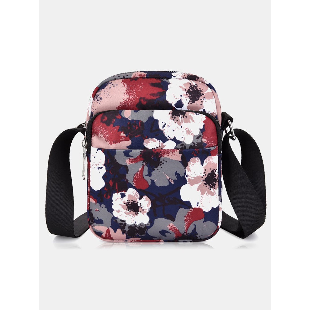 Women Oxford Calico Floral Leaf Letter Pattern Printed Crossbody Bag Shoulder Bag Phone Bag