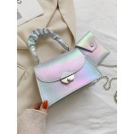 Women PU Leather 2 PCS Chains Gradient Crossbody Bag Handbag Satchel Bag