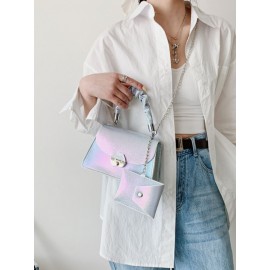Women PU Leather 2 PCS Chains Gradient Crossbody Bag Handbag Satchel Bag
