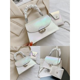 Women PU Leather 2 PCS Chains Gradient Crossbody Bag Handbag Satchel Bag