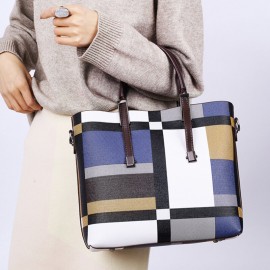 Women PU Leather 4PCS Colorblock Patchwork Handbag Crossbody Bag Purse