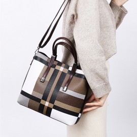 Women PU Leather 4PCS Colorblock Patchwork Handbag Crossbody Bag Purse