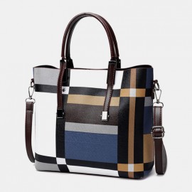 Women PU Leather 4PCS Colorblock Patchwork Handbag Crossbody Bag Purse