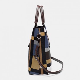 Women PU Leather 4PCS Colorblock Patchwork Handbag Crossbody Bag Purse
