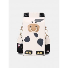 Women PU Leather Cute Cow Tiger Crossbody Bag Casual Phone Purse