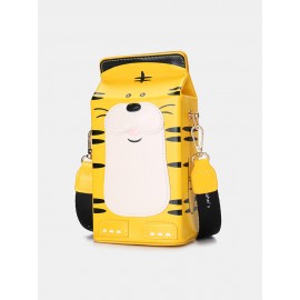 Women PU Leather Cute Cow Tiger Crossbody Bag Casual Phone Purse