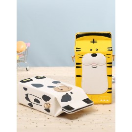 Women PU Leather Cute Cow Tiger Crossbody Bag Casual Phone Purse