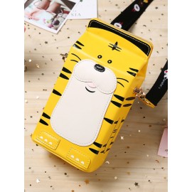 Women PU Leather Cute Cow Tiger Crossbody Bag Casual Phone Purse
