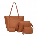 Women PU Leather Handbag Set 4 Pcs Solid Tote Bag