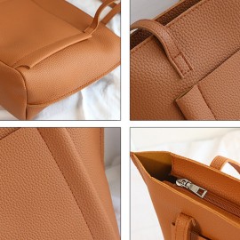 Women PU Leather Handbag Set 4 Pcs Solid Tote Bag