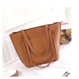 Women PU Leather Handbag Set 4 Pcs Solid Tote Bag